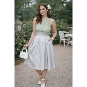 Urban Coco Gray A-Line Pleated Skirt Knee Length with Pockets Coquette Chic: Med